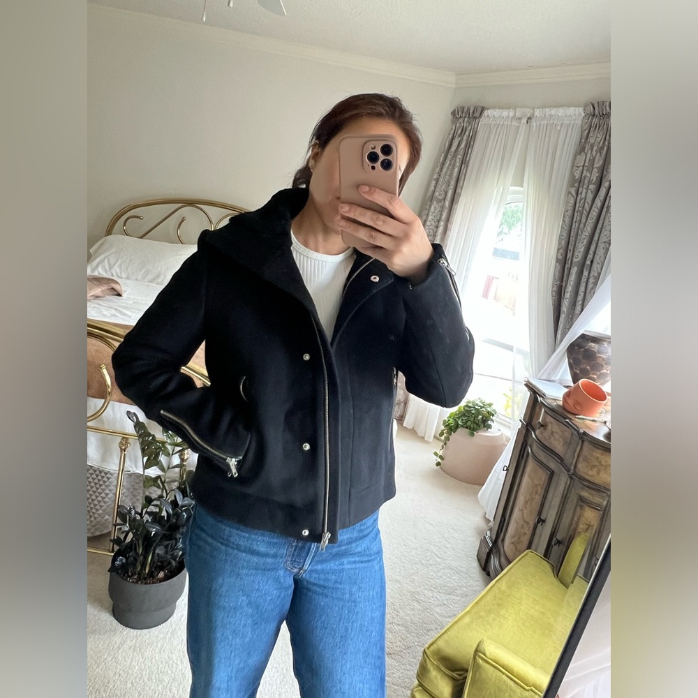 Doma Wool Lamb Fur Black Biker Jacket NWT 6208 - Picture 2 of 11